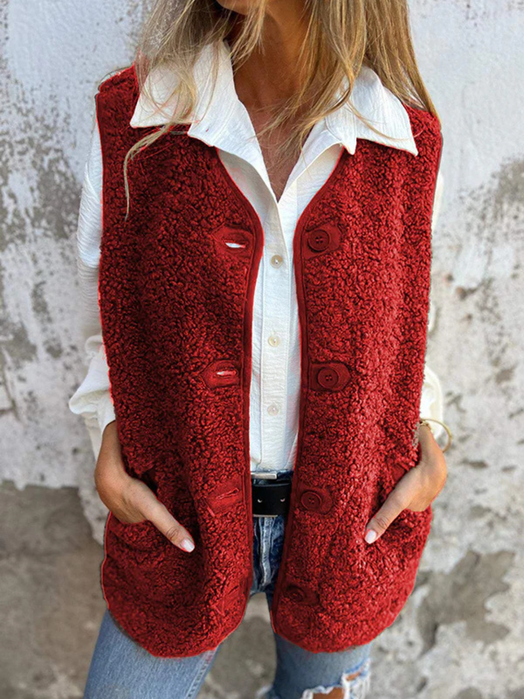 Nola | Mouwloos fleece vest met knoopsluiting