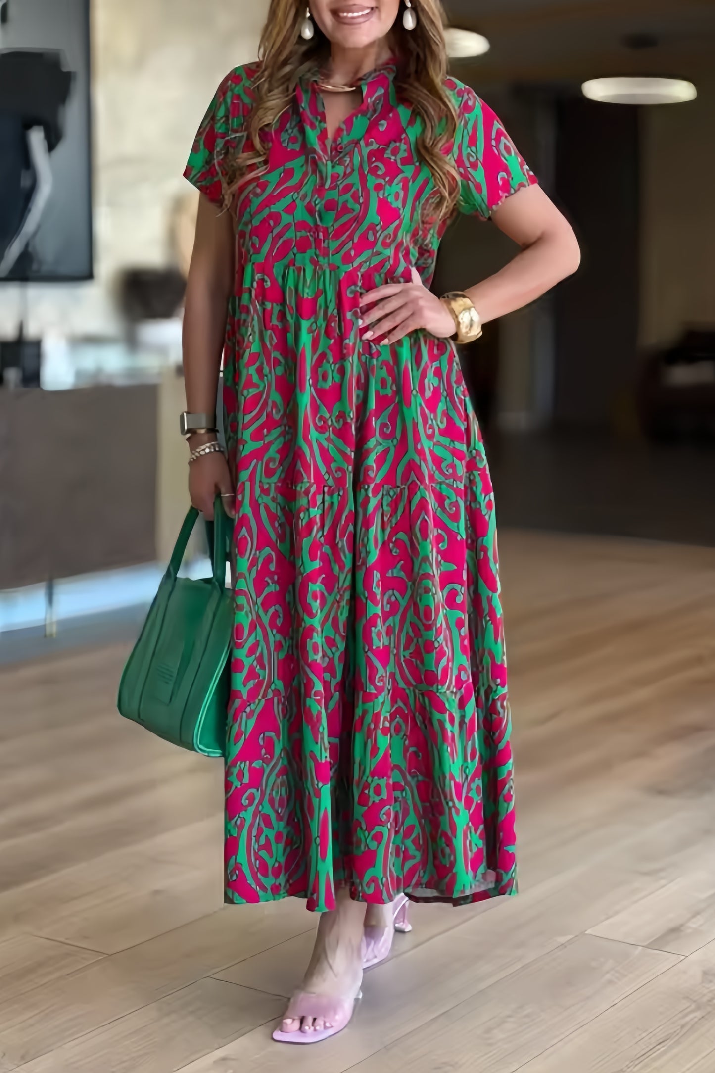 Tess | Zomerjurk met all-over print en kraag