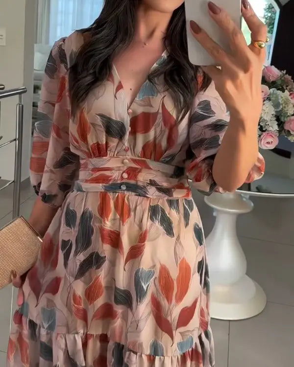 Isla | Maxi-jurk met bladerprint
