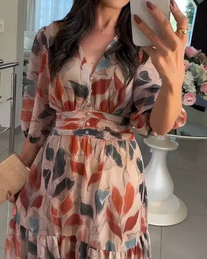 Isla | Maxi-jurk met bladerprint