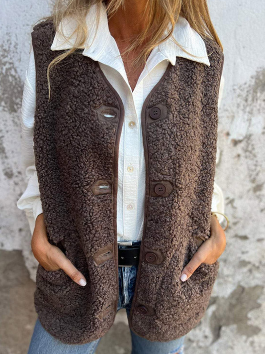 Nola | Mouwloos fleece vest met knoopsluiting