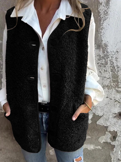 Nola | Mouwloos fleece vest met knoopsluiting