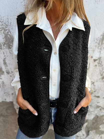 Nola | Mouwloos fleece vest met knoopsluiting