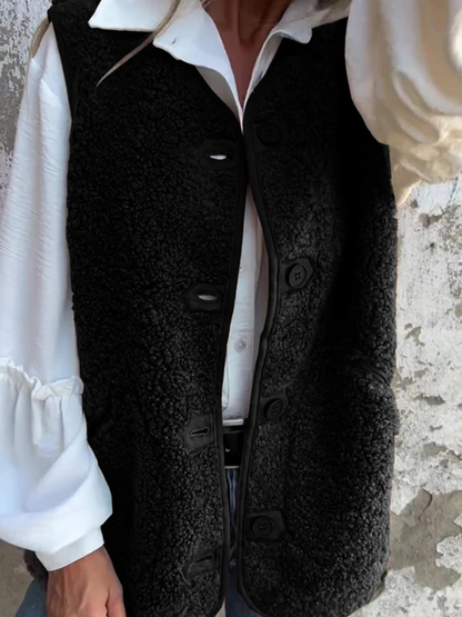Nola | Mouwloos fleece vest met knoopsluiting
