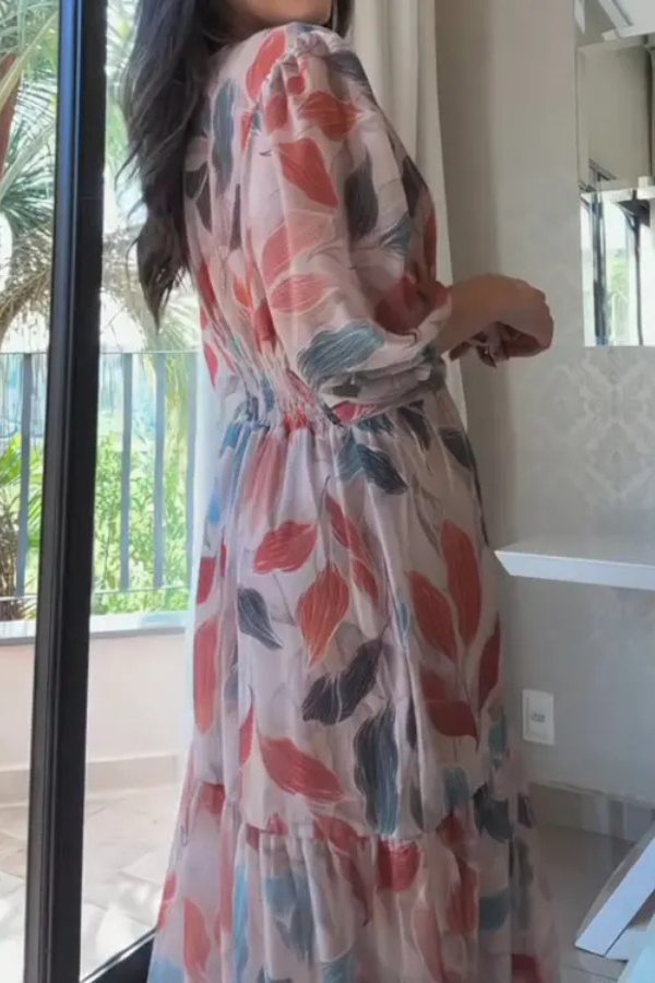 Isla | Maxi-jurk met bladerprint