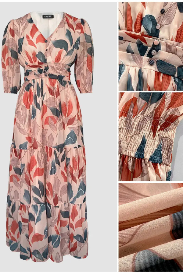 Isla | Maxi-jurk met bladerprint