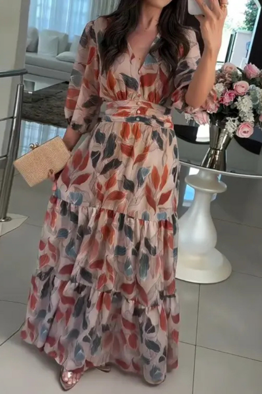 Isla | Maxi-jurk met bladerprint