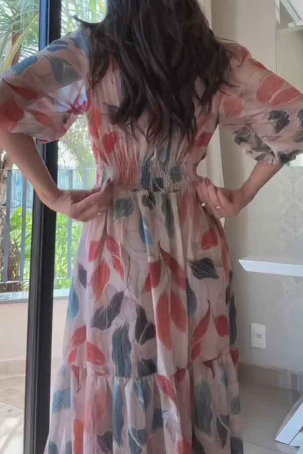 Isla | Maxi-jurk met bladerprint