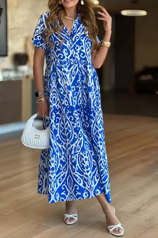 Tess | Zomerjurk met all-over print en kraag